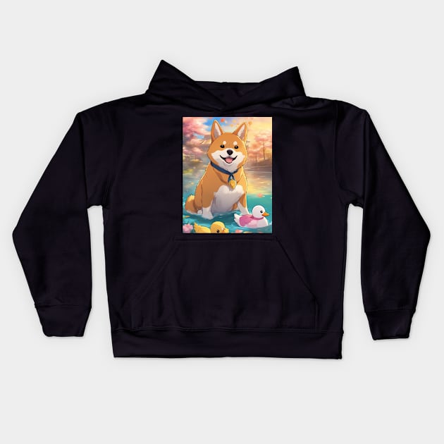 Shiba cute adventure Kids Hoodie by animegirlnft